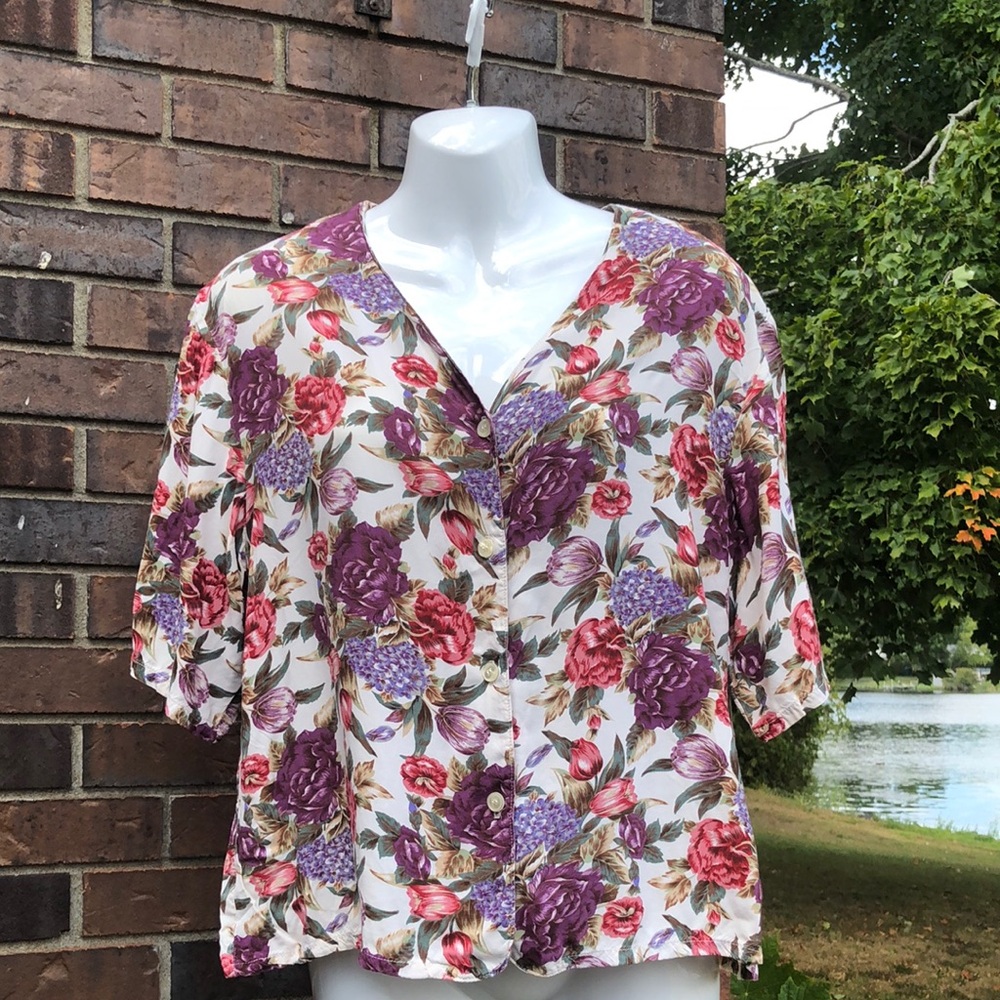 Vintage Daniel Hechter Purple and Pink Floral Blouse